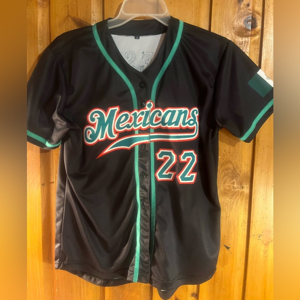 Custom Mexicans Black-Green-Red Authentic Mexican Flag Fashion Baseball Jersey L